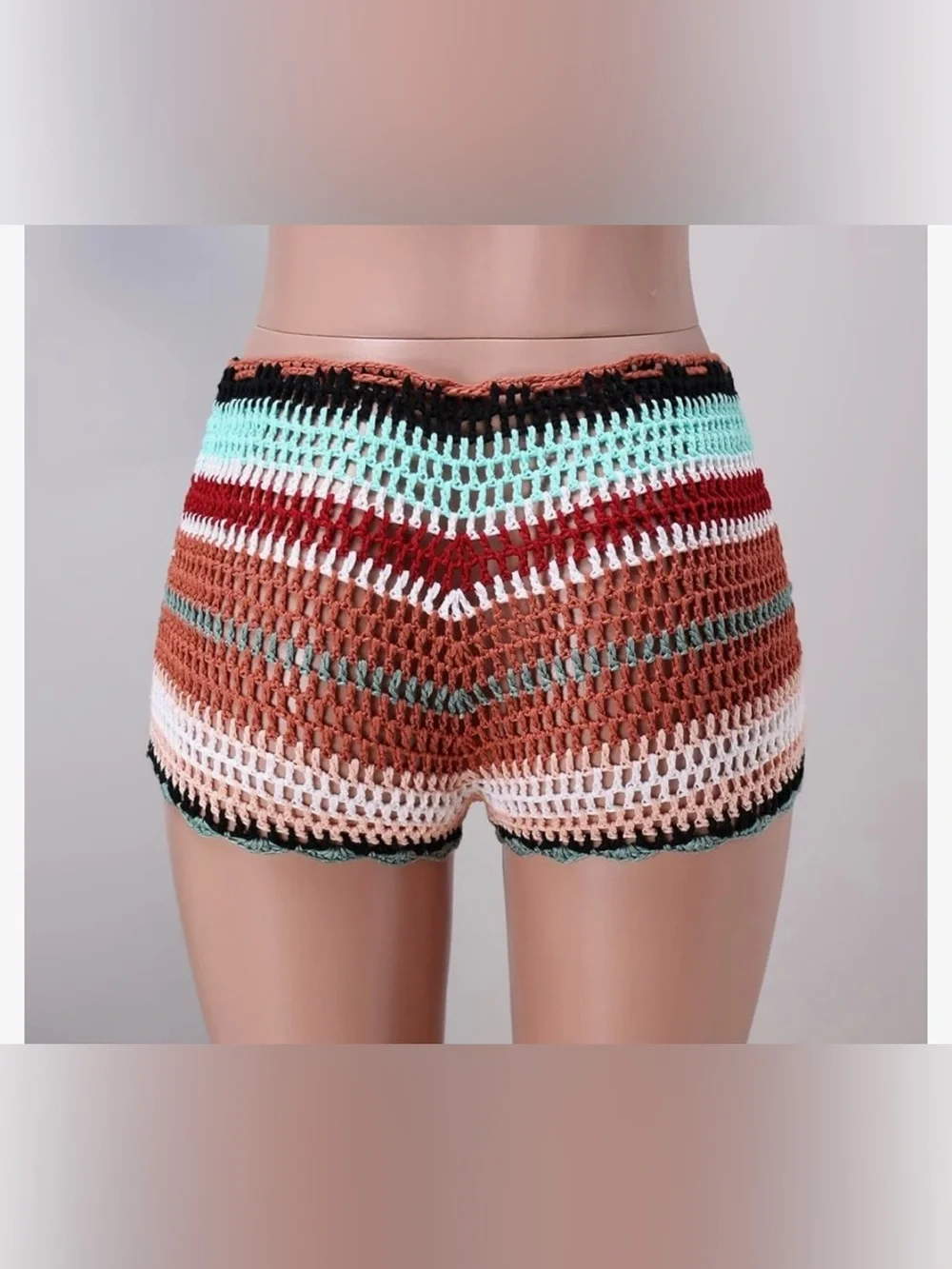 Crochet Tie-Waist Multicolor cover up cheeky shorts